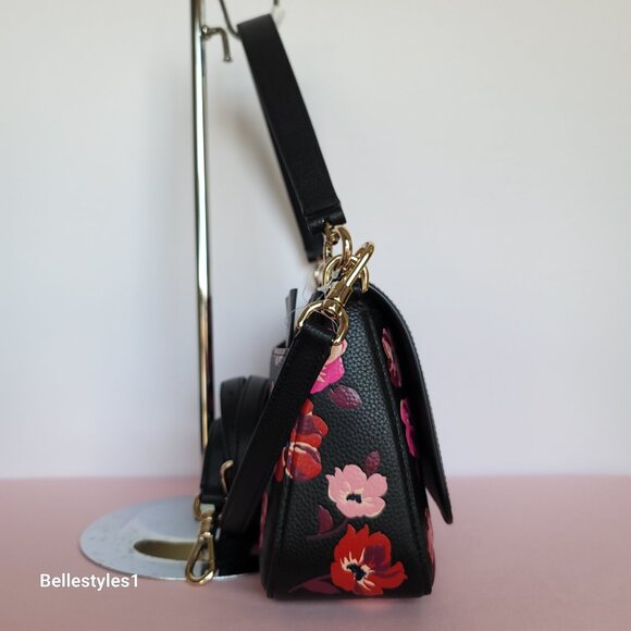 KATE SPADE Hudson Fall Poppies Pebbled Leather Medium Flap Convertible Shoulder⭐ - Picture 8 of 16